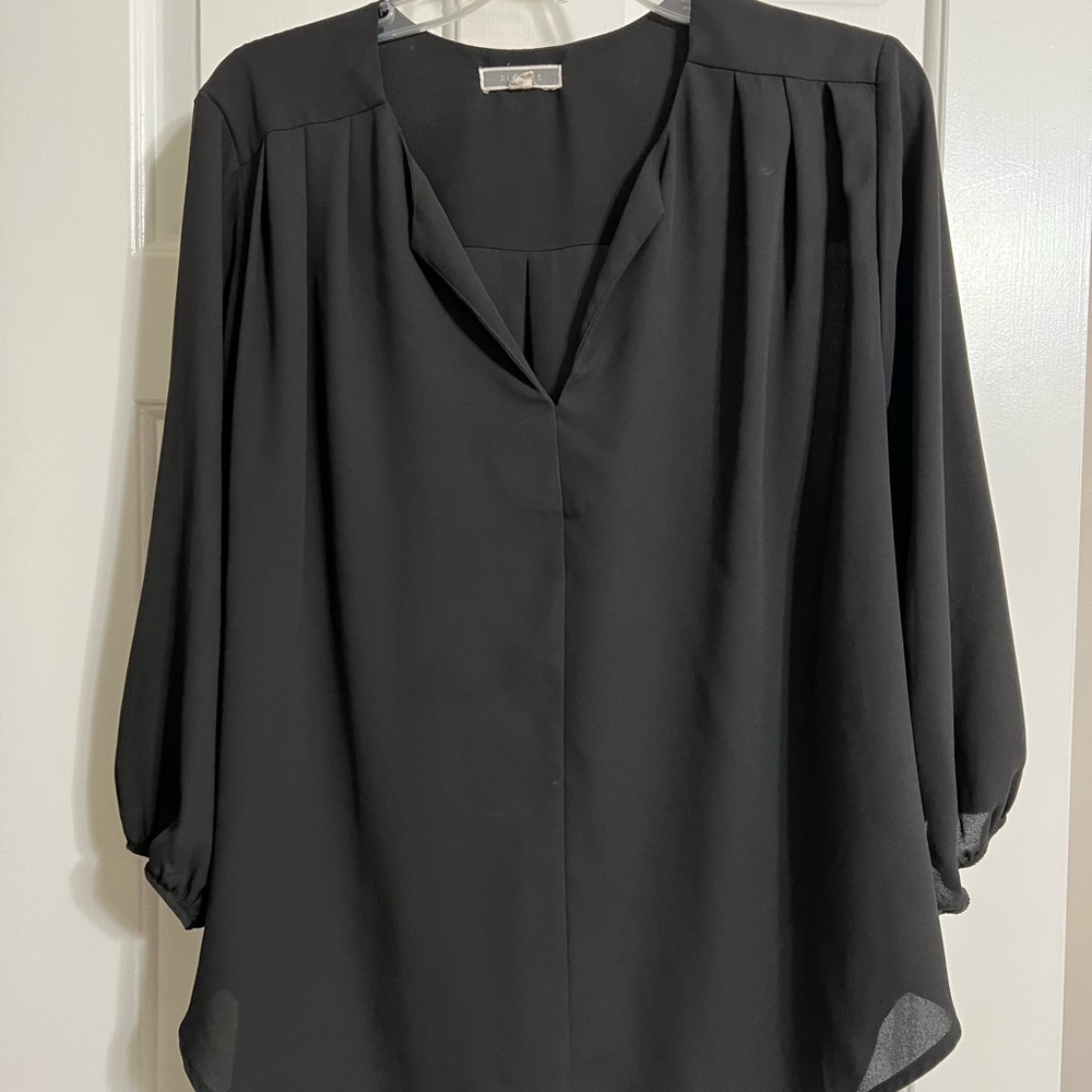 Pleione Black V-Neck Blouse